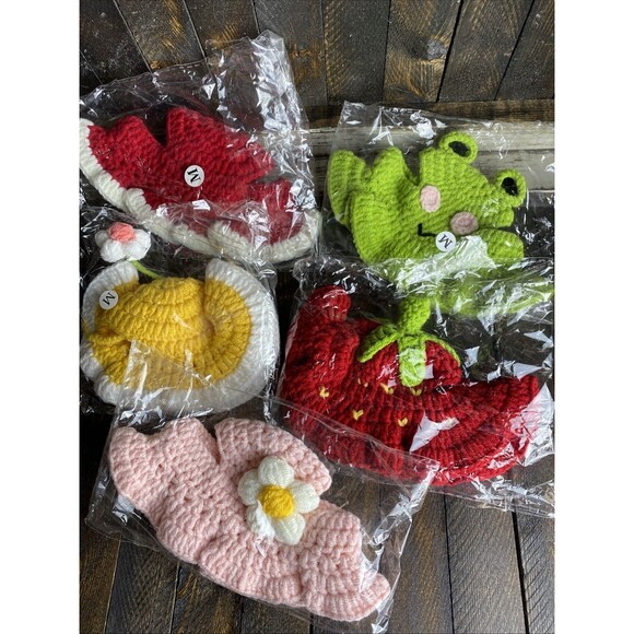 5 Pcs Sz M Cartoon Design Knit Crochet Cute Soft Cat Hat Rabbit Hat Costume - Picture 1 of 8